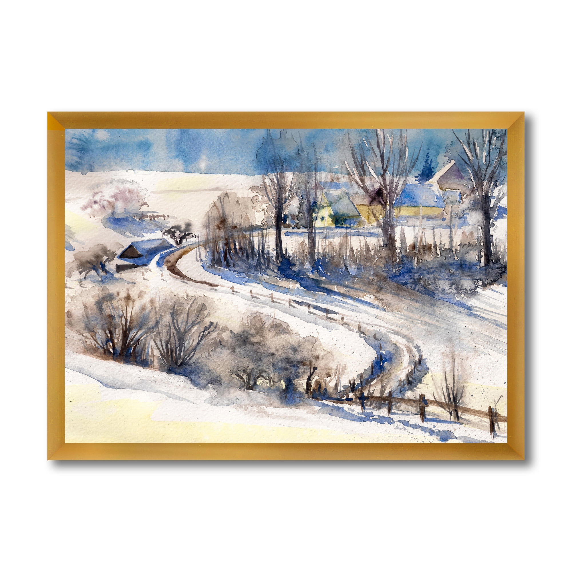 Designart 'Country Road In Winter Times Landscape I' Traditional Framed Art Print