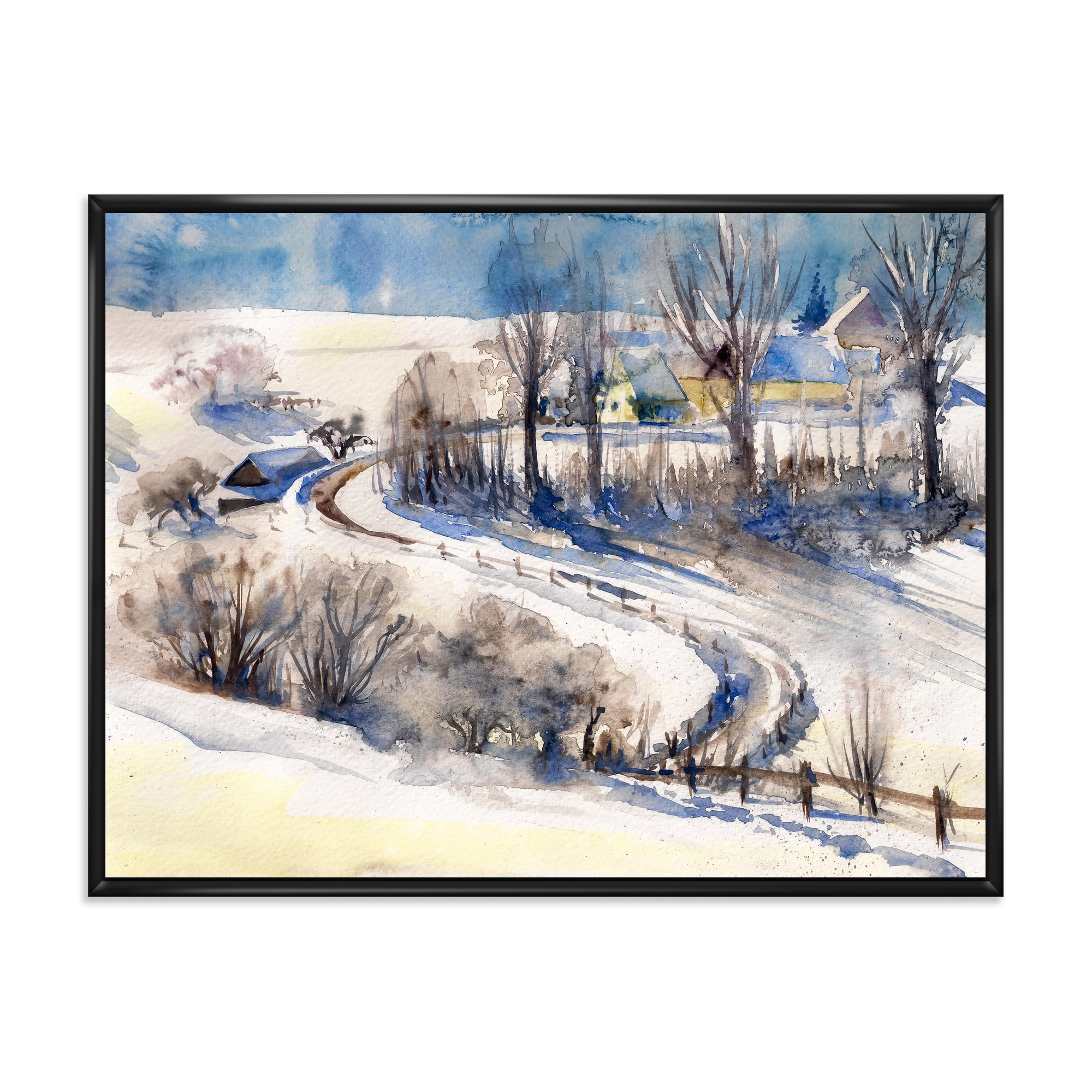 Designart 'Country Road In Winter Times Landscape I' Traditional Framed Canvas Wall Art Print