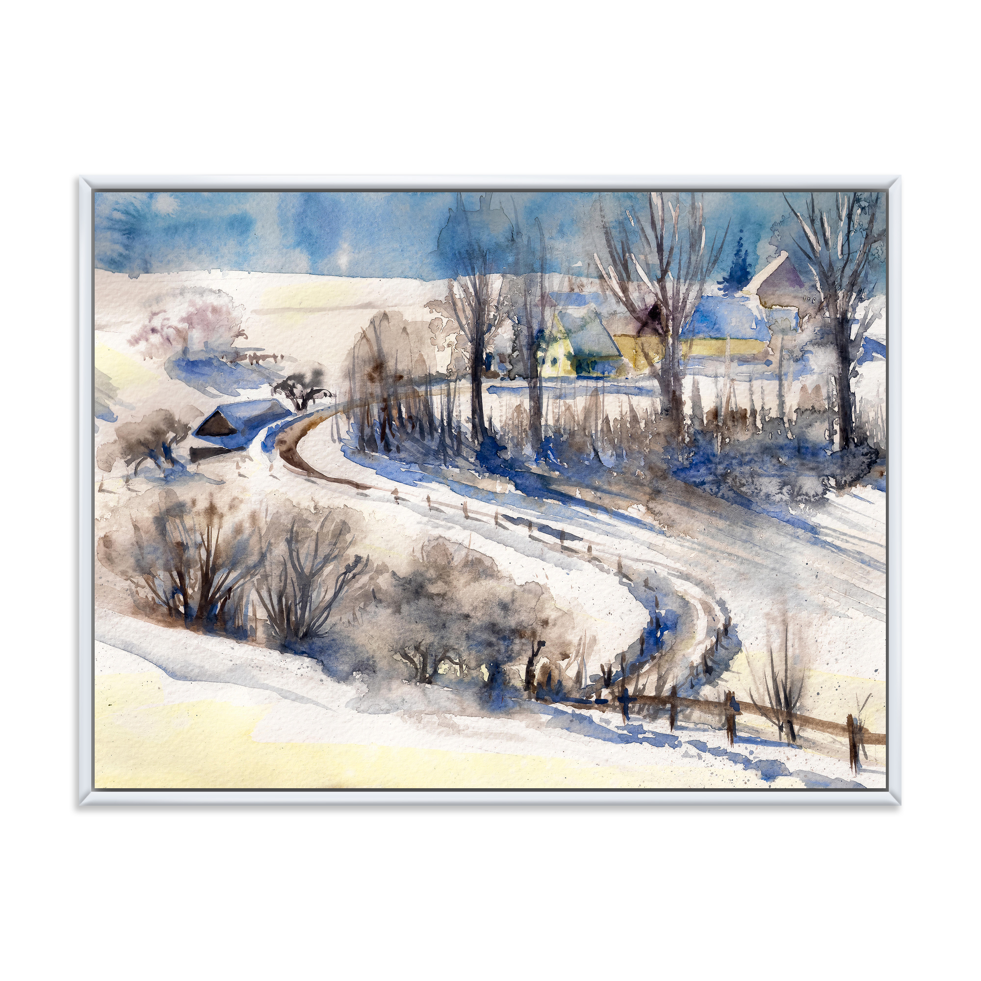 Designart 'Country Road In Winter Times Landscape I' Traditional Framed Canvas Wall Art Print