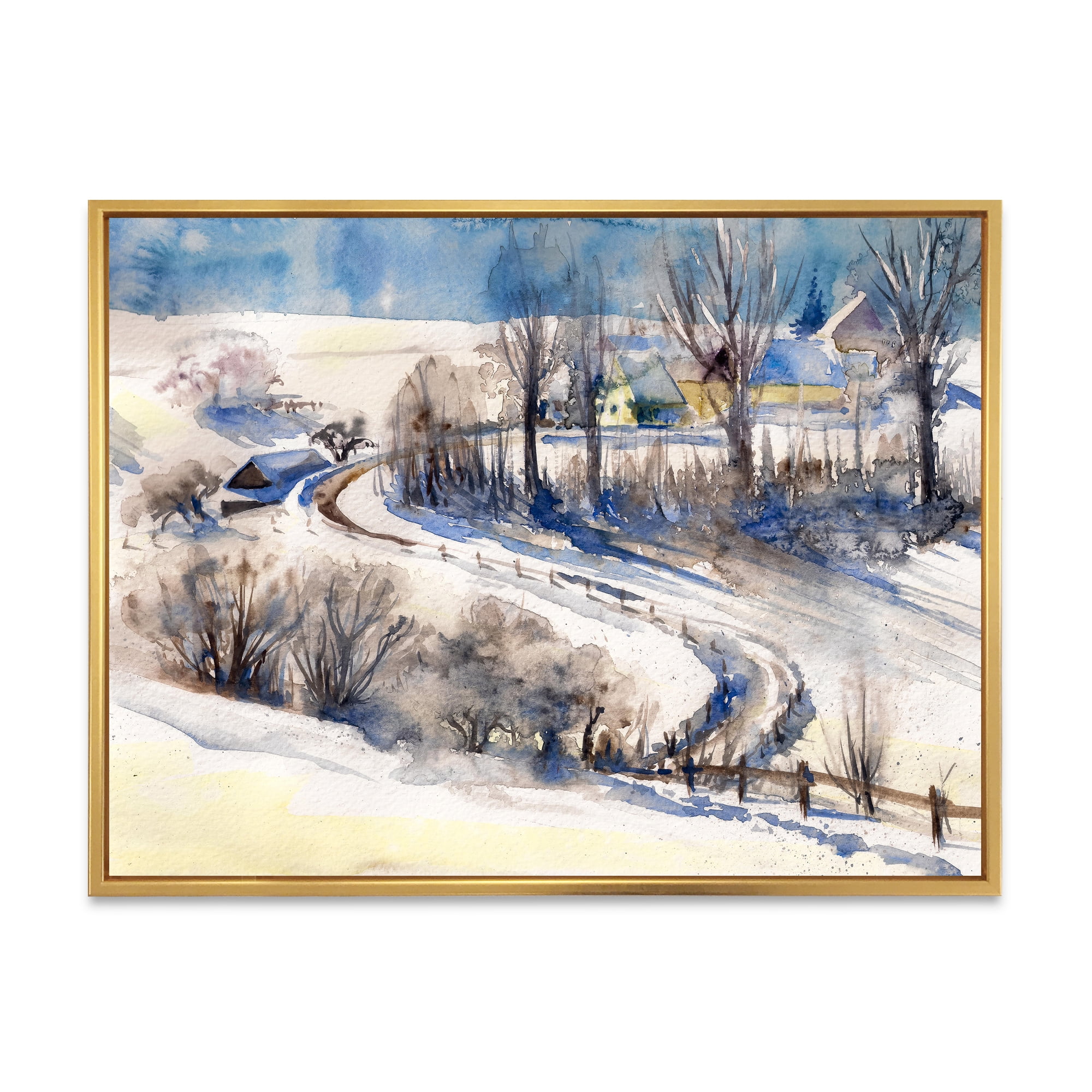Designart 'Country Road In Winter Times Landscape I' Traditional Framed Canvas Wall Art Print
