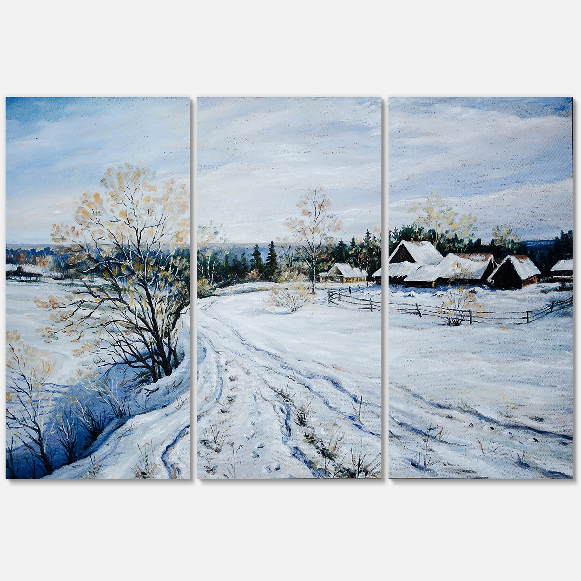 Designart ' Country Road In Winter Times Landscape II ' Traditional Canvas Wall Art Print
