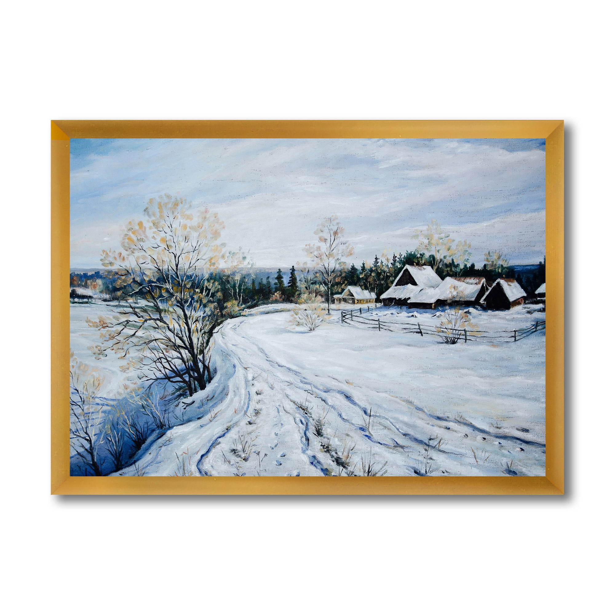 Designart 'Country Road In Winter Times Landscape II' Traditional Framed Art Print