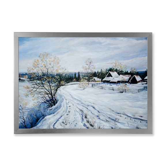 Designart 'Country Road In Winter Times Landscape II' Traditional Framed Art Print