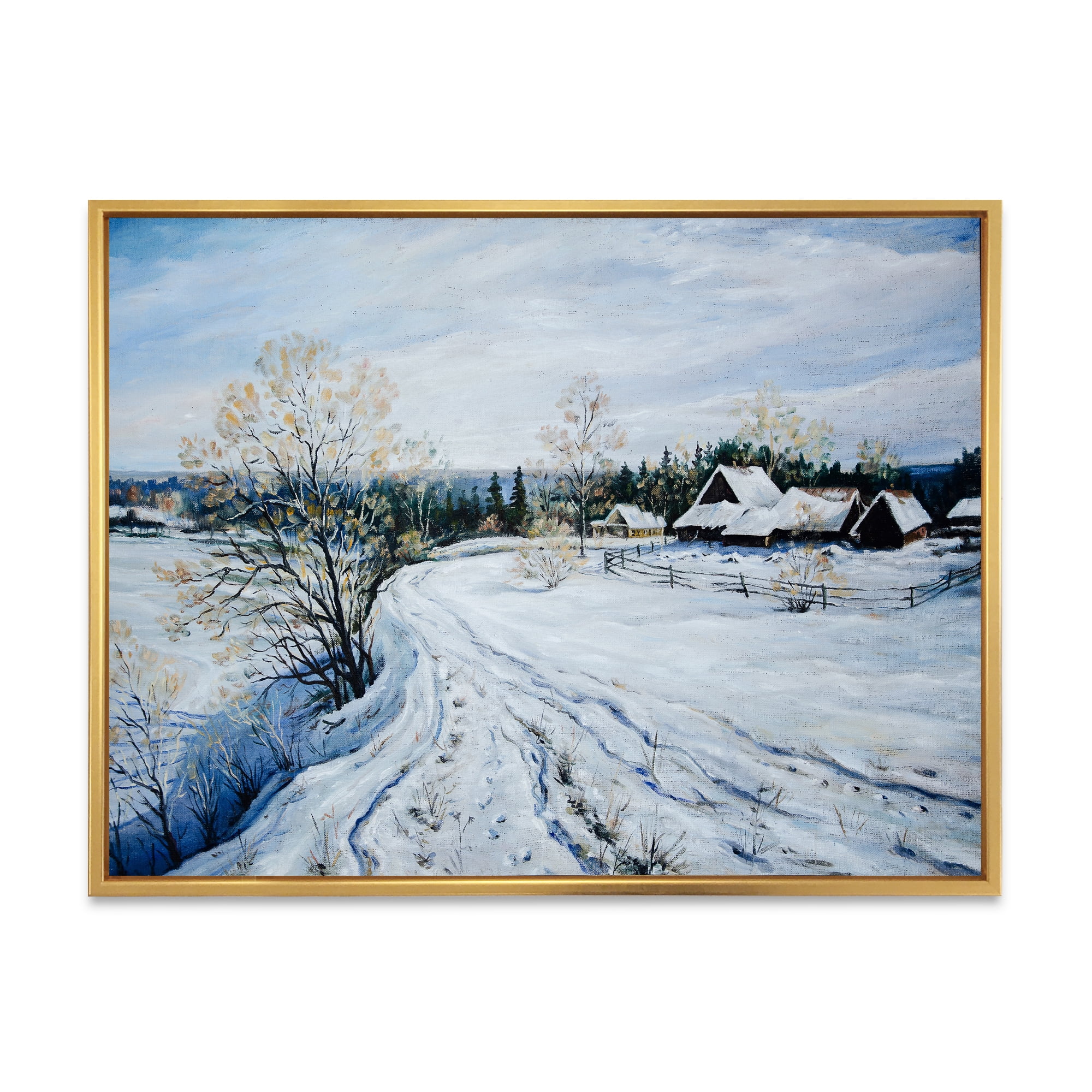 Designart 'Country Road In Winter Times Landscape II' Traditional Framed Canvas Wall Art Print