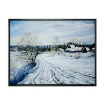 Designart 'Country Road In Winter Times Landscape II' Traditional Framed Canvas Wall Art Print