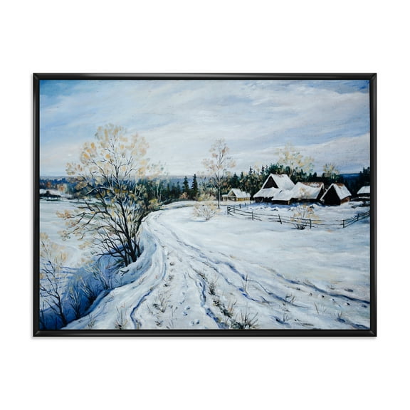 Designart 'Country Road In Winter Times Landscape II' Traditional Framed Canvas Wall Art Print
