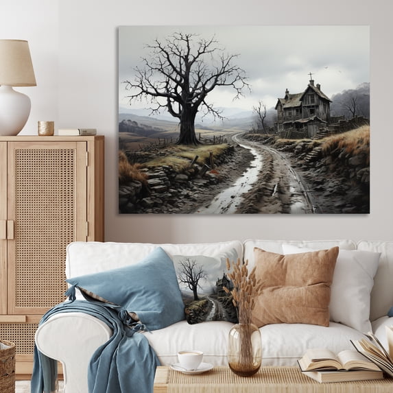 Designart "Country Road Leading to a Lonely House" Landscapes Canvas Print