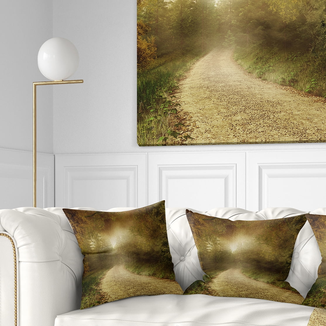 Designart Country Road Through Fall Scenery - Landscape Photography Throw Pillow - 18x18