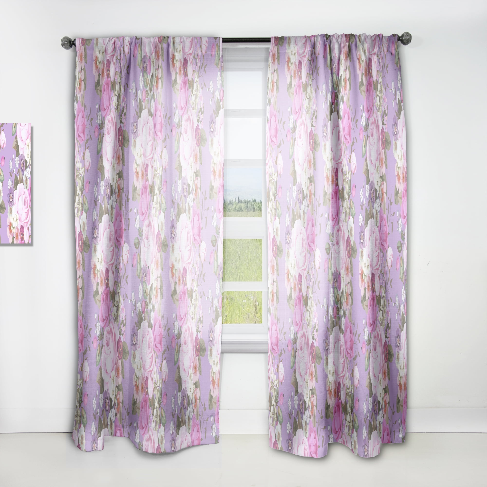 Designart 'Country Roses With Pattern' Mid-Century Modern Curtain Panel