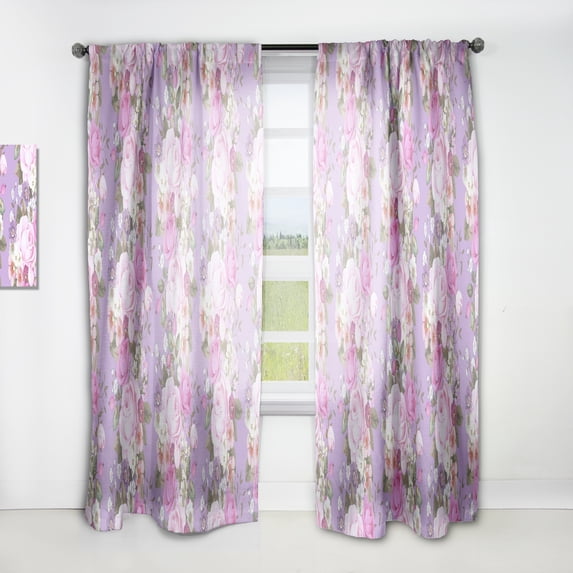 Designart 'Country Roses With Pattern' Mid-Century Modern Curtain Panel