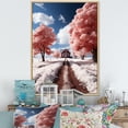 thumbnail image 1 of Designart "Country Snow Pink Trees" Floral Floater Framed Wall Art Living Room, 1 of 7