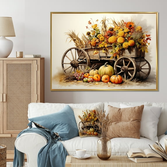 Designart "Country Treasures Yellow Old Cart" Old American Cart Floater Framed Wall Art Print