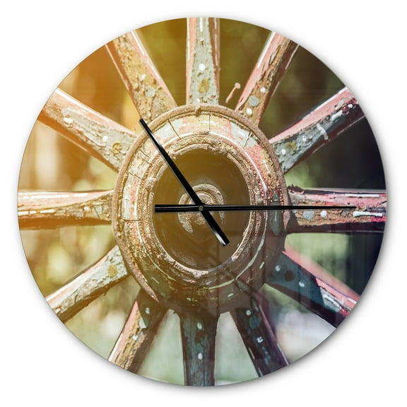 Designart 'Country Wagon Wheel Closeup ' Farmhouse wall clock