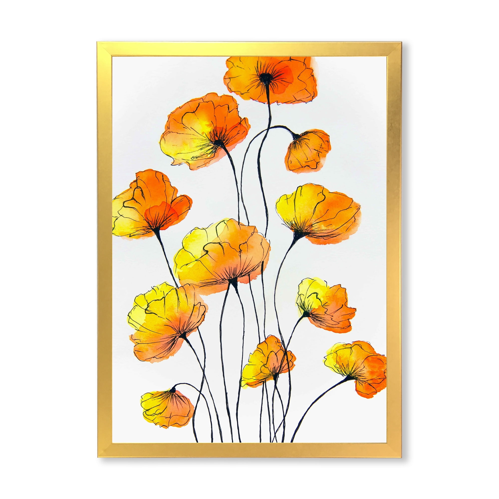 Designart 'Country Yellow Flowers On White' Traditional Framed Art Print