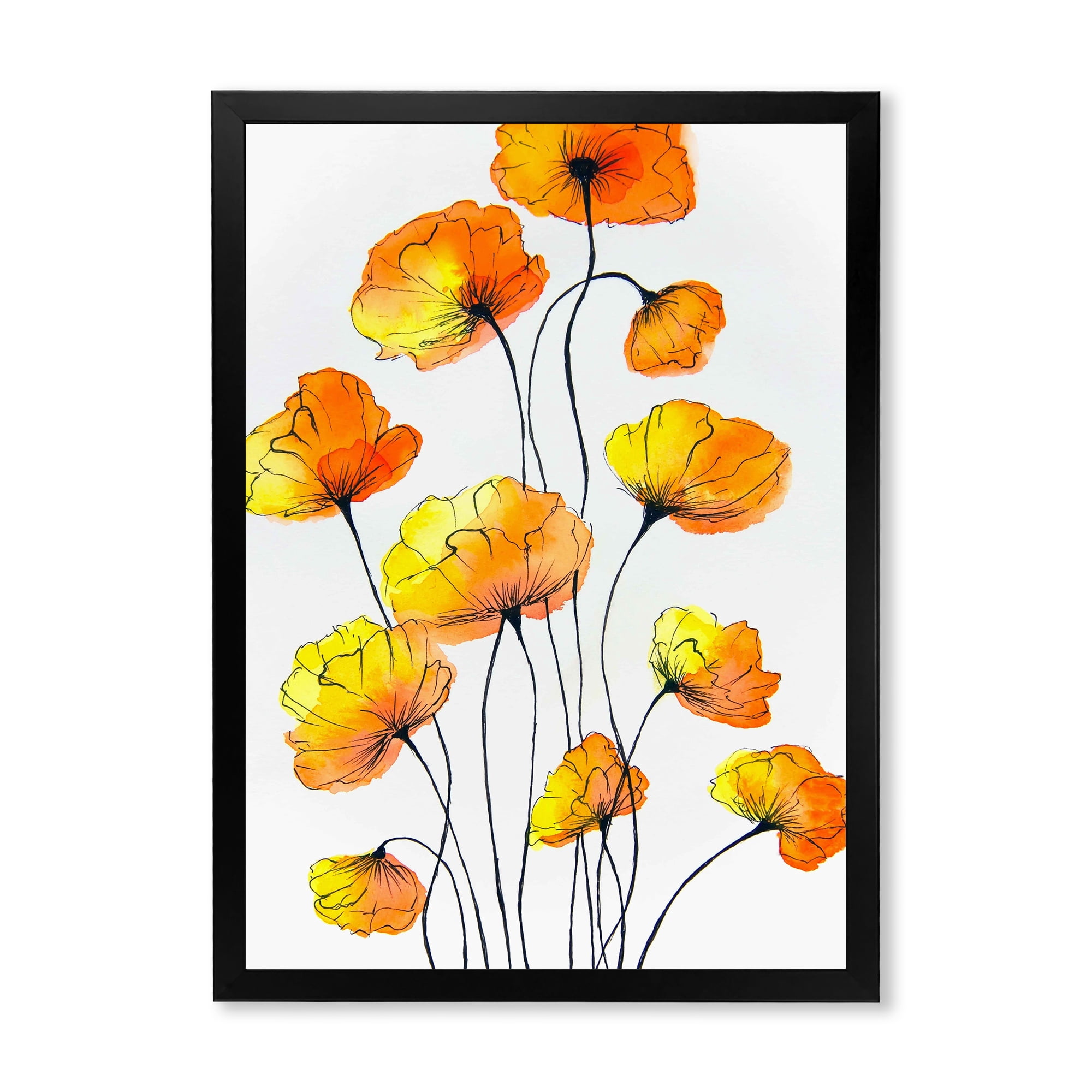 Designart 'Country Yellow Flowers On White' Traditional Framed Art Print