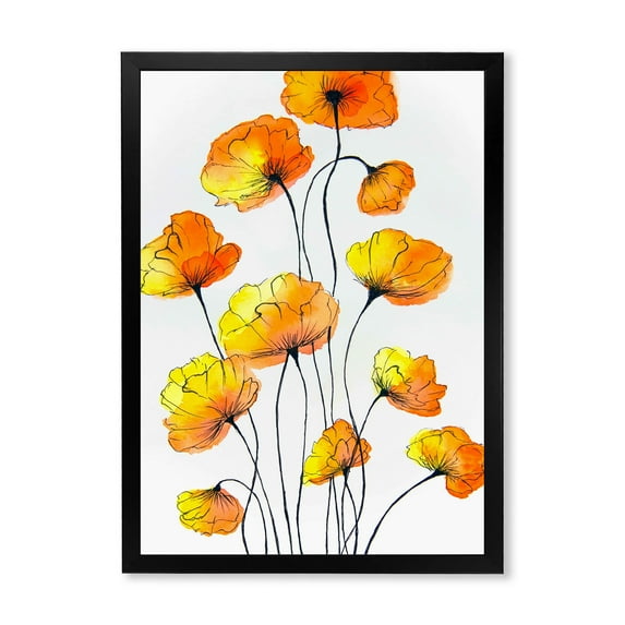 Designart 'Country Yellow Flowers On White' Traditional Framed Art Print