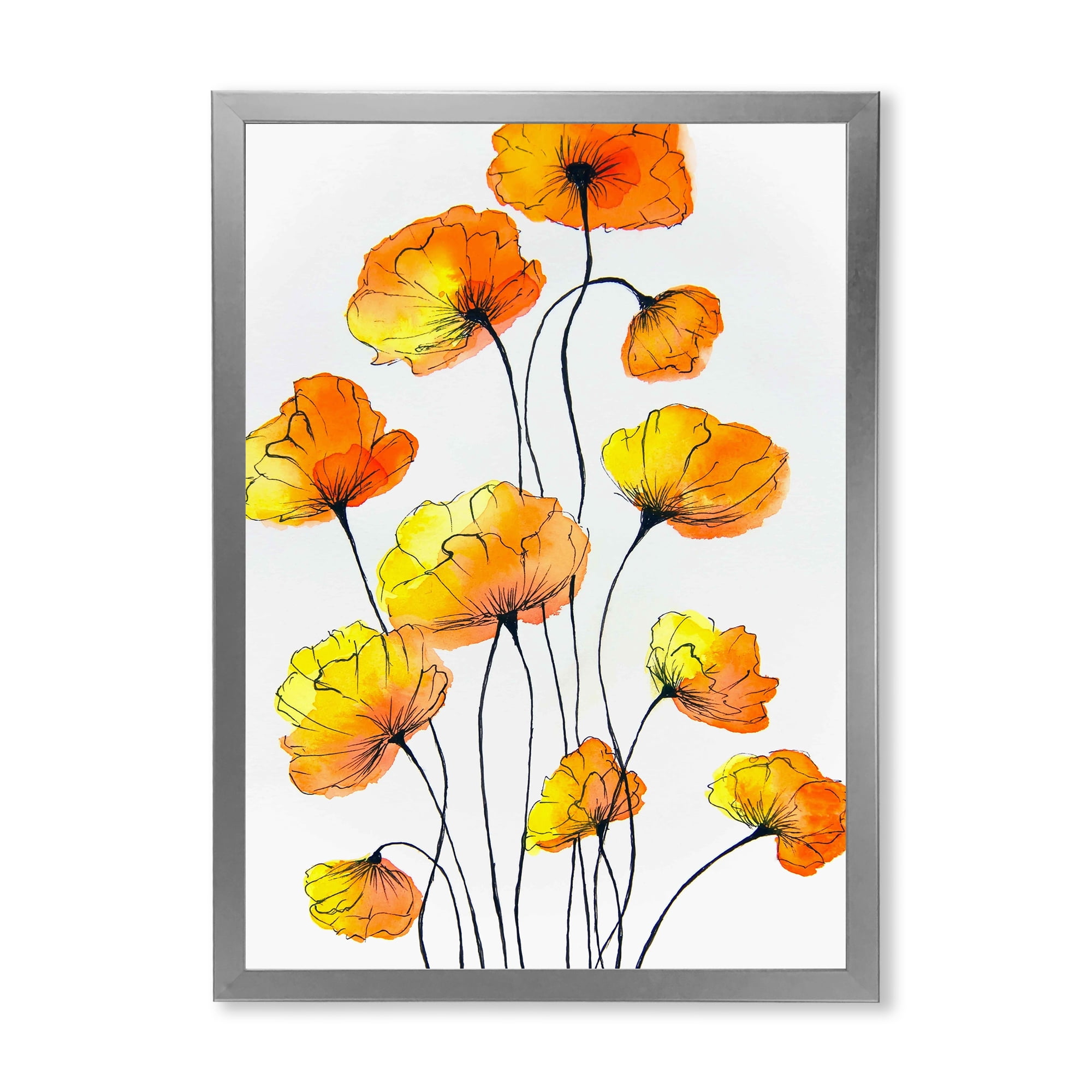 Designart 'Country Yellow Flowers On White' Traditional Framed Art Print