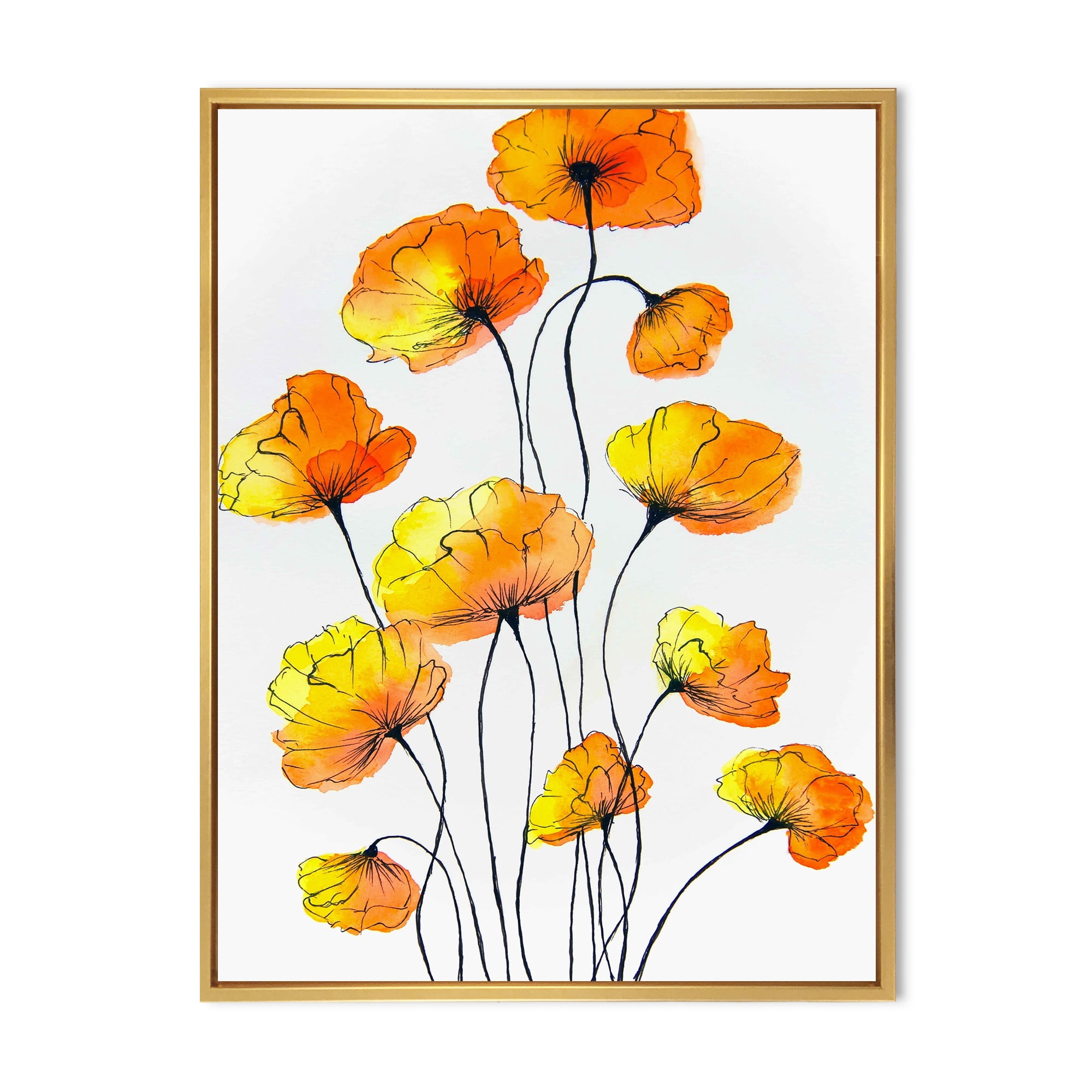 Designart 'Country Yellow Flowers On White' Traditional Framed Canvas Wall Art Print