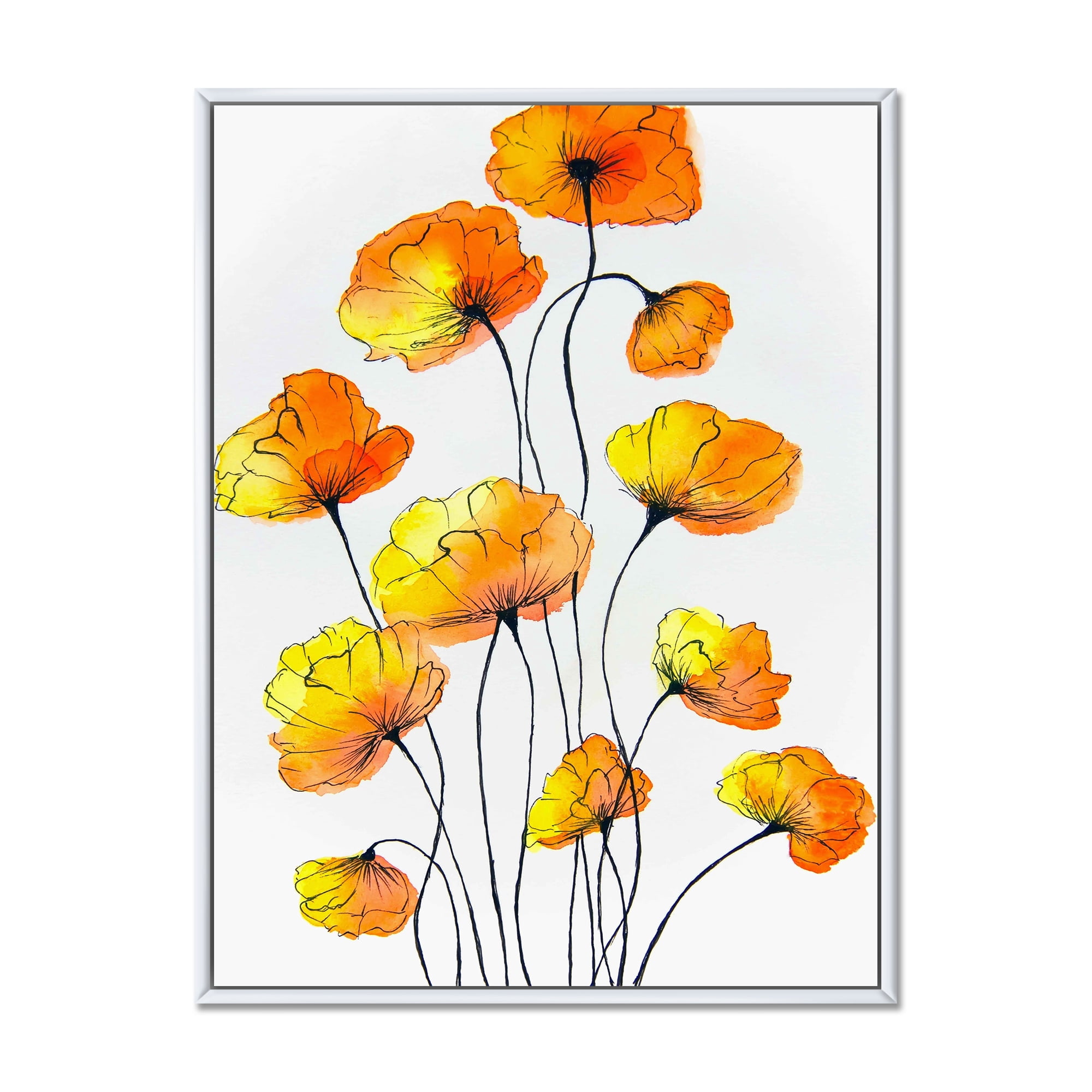 Designart 'Country Yellow Flowers On White' Traditional Framed Canvas Wall Art Print