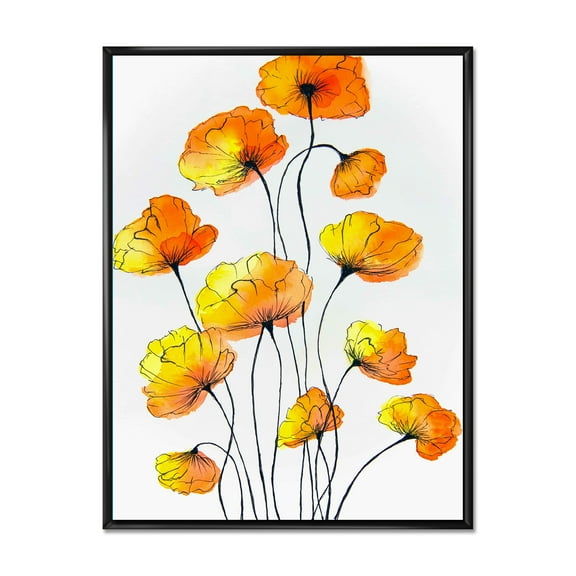 Designart 'Country Yellow Flowers On White' Traditional Framed Canvas Wall Art Print