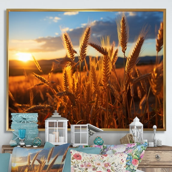 Designart "Country beauty Golden Harvest" Landscapes Floater Framed Wall Decor