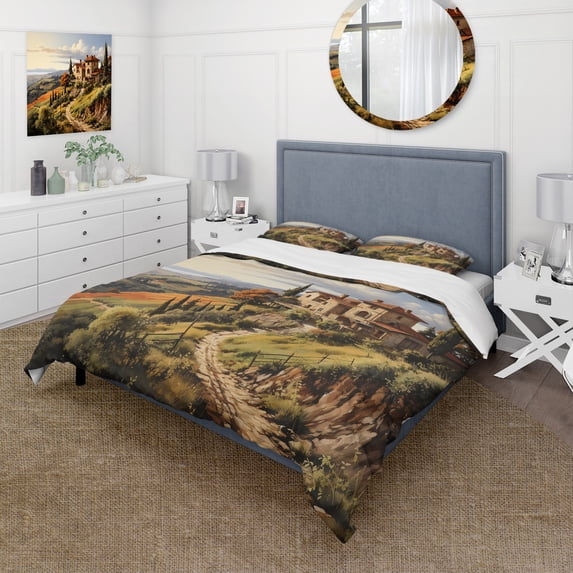 Designart "Country beauty Tuscan Splendor" Landscapes Bedding Covert Set - Countryside Beige Country Bed Set With 2 Shams