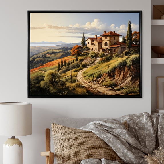 Designart "Country beauty Tuscan Splendor" Landscapes Floater Framed Wall Decor
