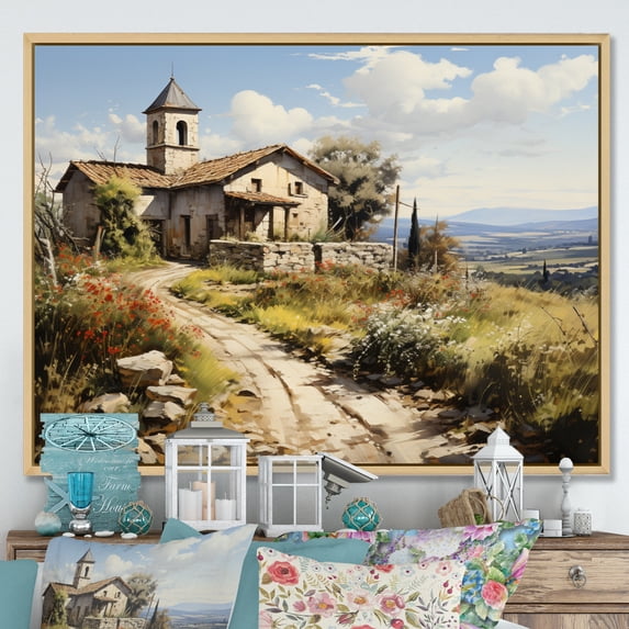 Designart "Country beauty Village" Landscapes Floater Framed Canvas Wall Art