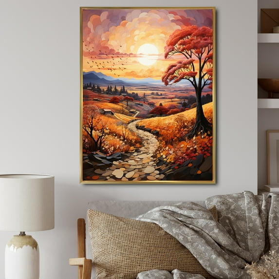 Designart "Countryside Autumnal Orchard Collage I" Landscape & Nature Floater Framed Canvas Print