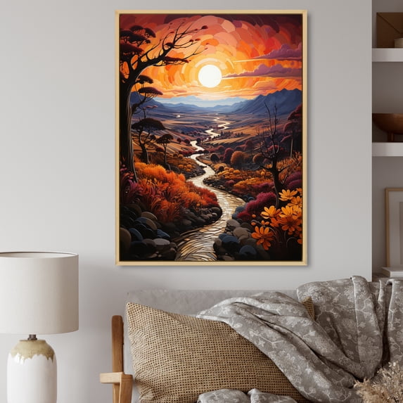 Designart "Countryside Crimson Sunset horizon I" Landscape & Nature Floater Framed Wall Decor