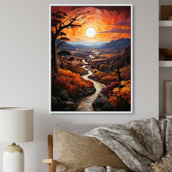 Designart "Countryside Crimson Sunset horizon I" Landscape & Nature Floater Framed Wall Decor