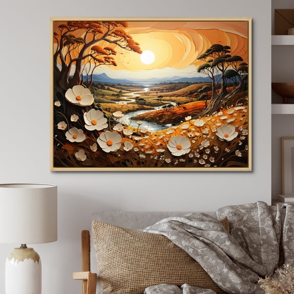 Designart "Countryside Golden pastures I" Countryside Floater Framed Wall Art Living Room