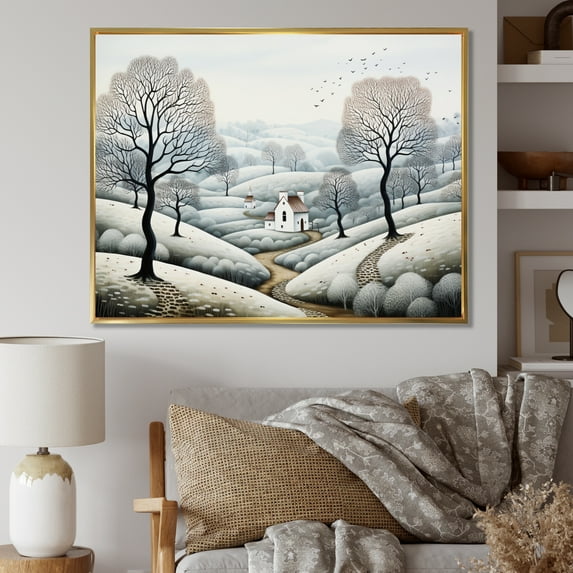 Designart "Countryside Grey Simplicity Landscape I" Countryside Floater Framed Canvas Art Print