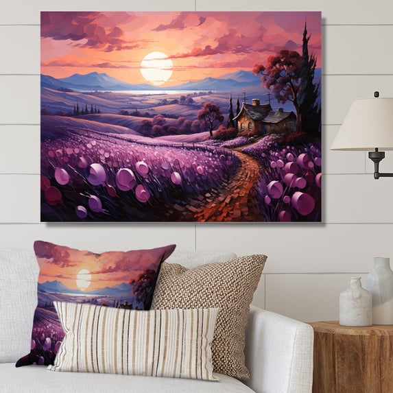 Designart "Countryside Lavender Landscape Collage I" Landscapes Canvas Wall Art