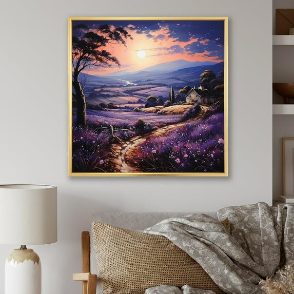 Designart "Countryside Lavender Landscape Collage III" Landscapes Floater Framed Wall Art Print
