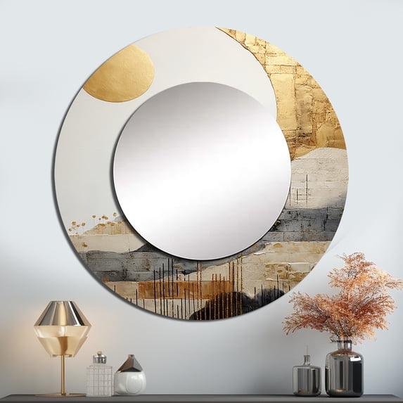 Designart "Countryside Manor Grace" Farm Rund Mirror For Wall Decor - Large Beige Round Printed Mirror - Country Round Office Mirror - 29" x 29"