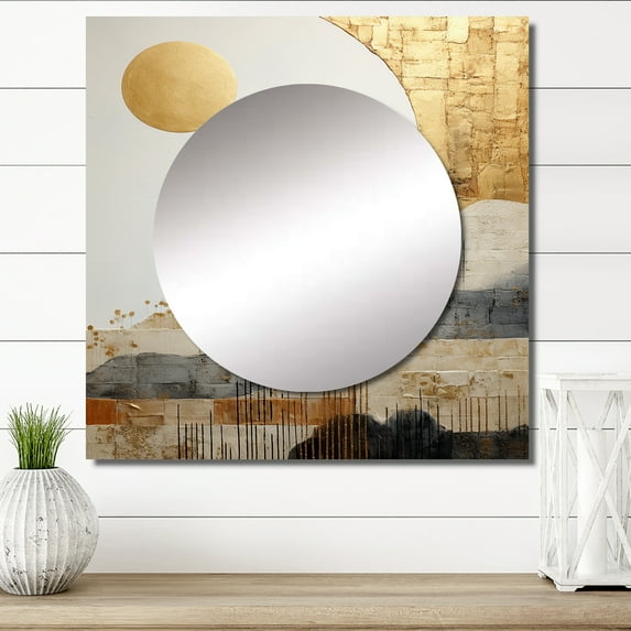 Designart "Countryside Manor Grace" Farm Square Mirror For Wall Decor - Large Beige Square Printed Wall Mirror Art - Square Country Mirror - Wall Mounted Square Large Mirror