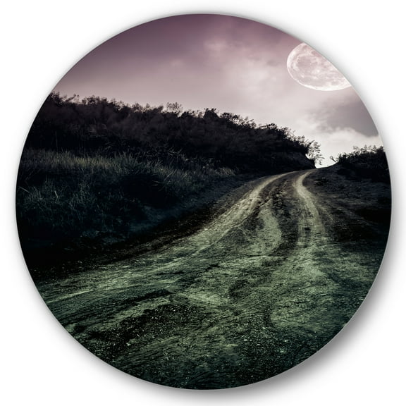 Designart 'Countryside Muddy Road Under Full Moon' Modern Circle Metal Wall Art 11x11 - Disc of 11