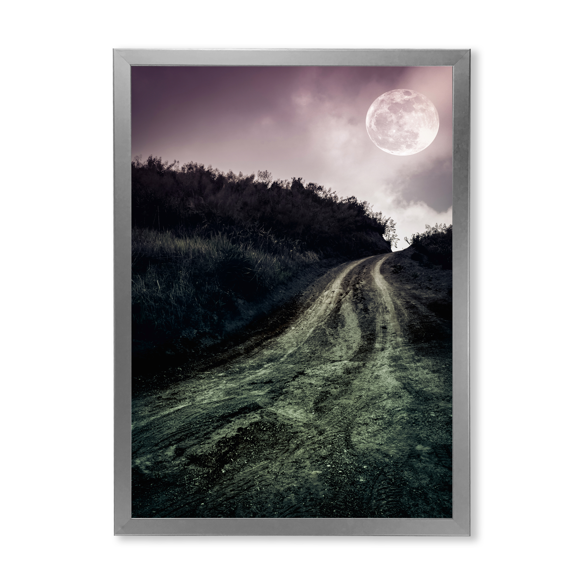 Designart 'Countryside Muddy Road Under Full Moon' Modern Framed Art Print