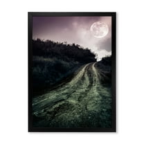 Designart 'Countryside Muddy Road Under Full Moon' Modern Framed Art Print