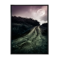 Designart 'Countryside Muddy Road Under Full Moon' Modern Framed Canvas Wall Art Print