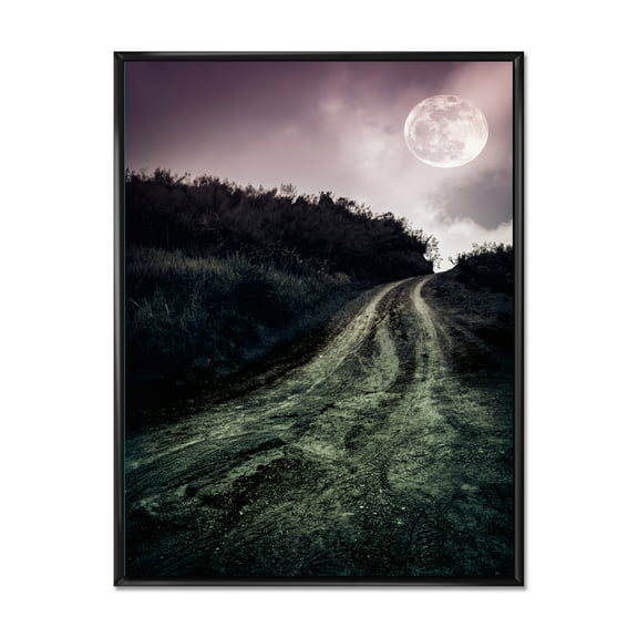 Designart 'Countryside Muddy Road Under Full Moon' Modern Framed Canvas Wall Art Print
