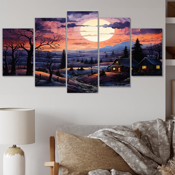 Designart "Countryside Nightfall Collage Landscape I" Landscapes Metal Art Print Set