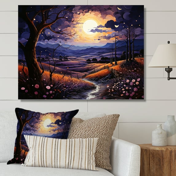 Designart "Countryside Nightfall Collage Landscape V" Landscapes Canvas Art Print