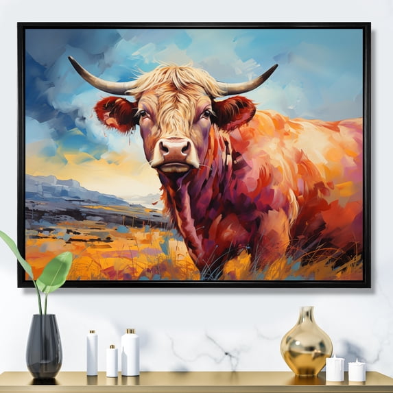 Designart "Countryside Palette Cow IV" Animals Floater Framed Wall Art Print