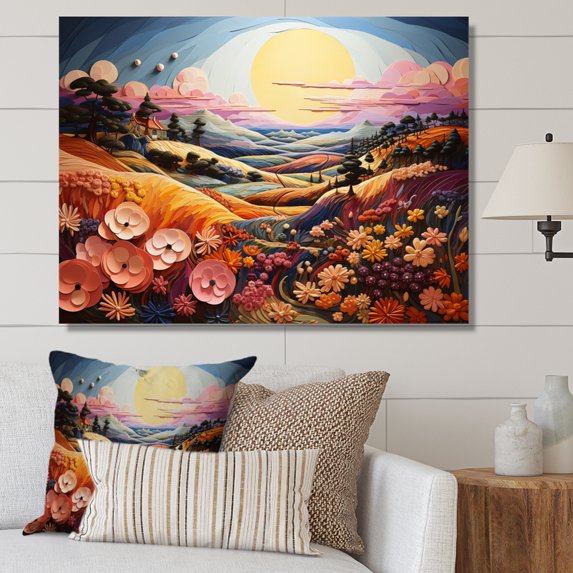 Designart "Countryside Pastel Hills Collage I" Countryside Wall Art Print