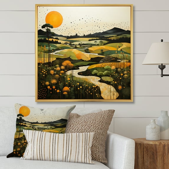 Designart "Countryside Reverie Painting II" Landscapes Floater Framed Wall Decor