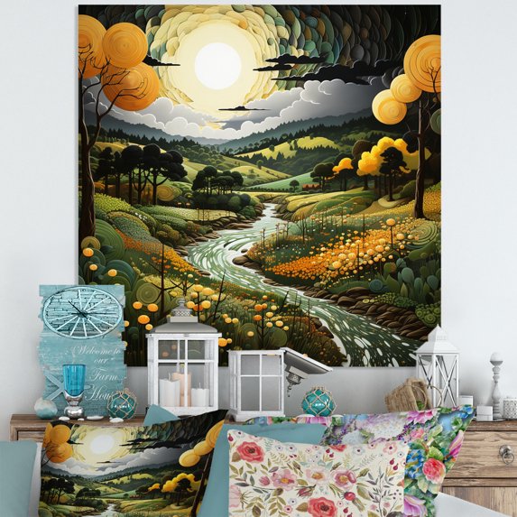 Designart "Countryside Reverie Painting IX" Landscapes Metal Art Print