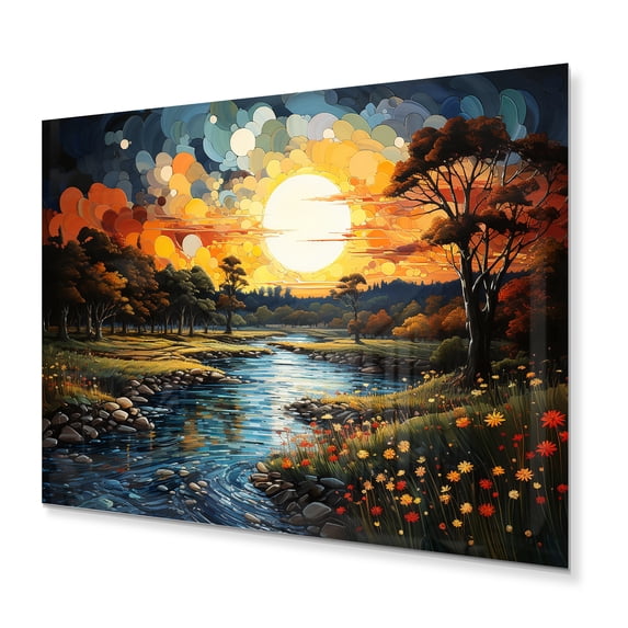 Designart "Countryside River Bend Collage II" Landscapes Metal Wall Decor