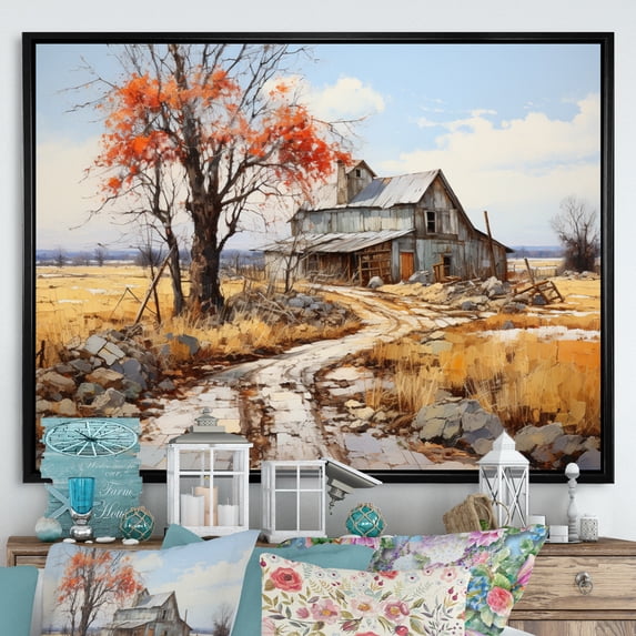 Designart "Countryside Rustic Barn Collage II" Landscapes Floater Framed Canvas Print